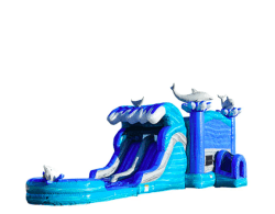 Dolphin Dual Lane Bounce House Slide Combo (Wet Or Dry)